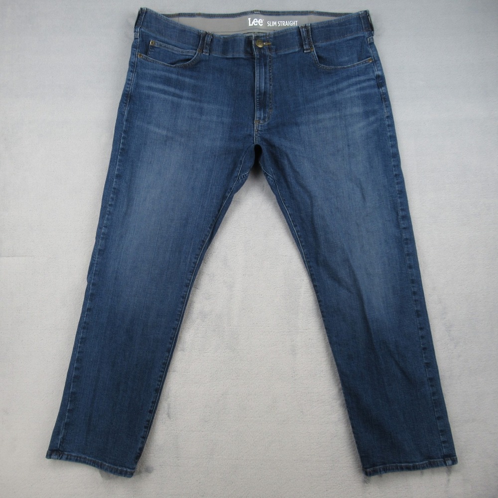 Lee Slim Straight Jeans Mens 42x30 Blue Denim Stretch Pants 102161532